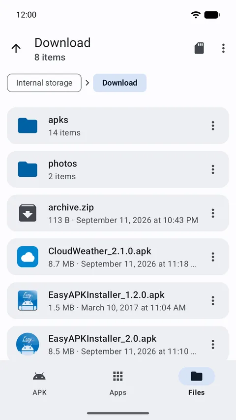 File explorer in the Download folder with breadcrumbs